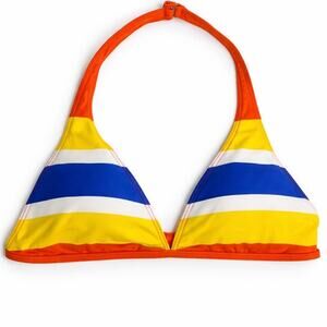La Blanca Striped Bikini Top Halter Swim Bright Colorblock Orange Yellow Blue 10